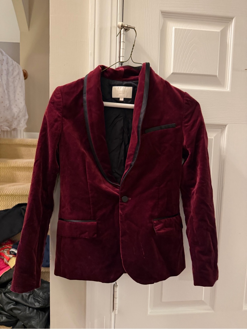Gucci Burgundy Velvet Shawl Collar Blazer for Kids